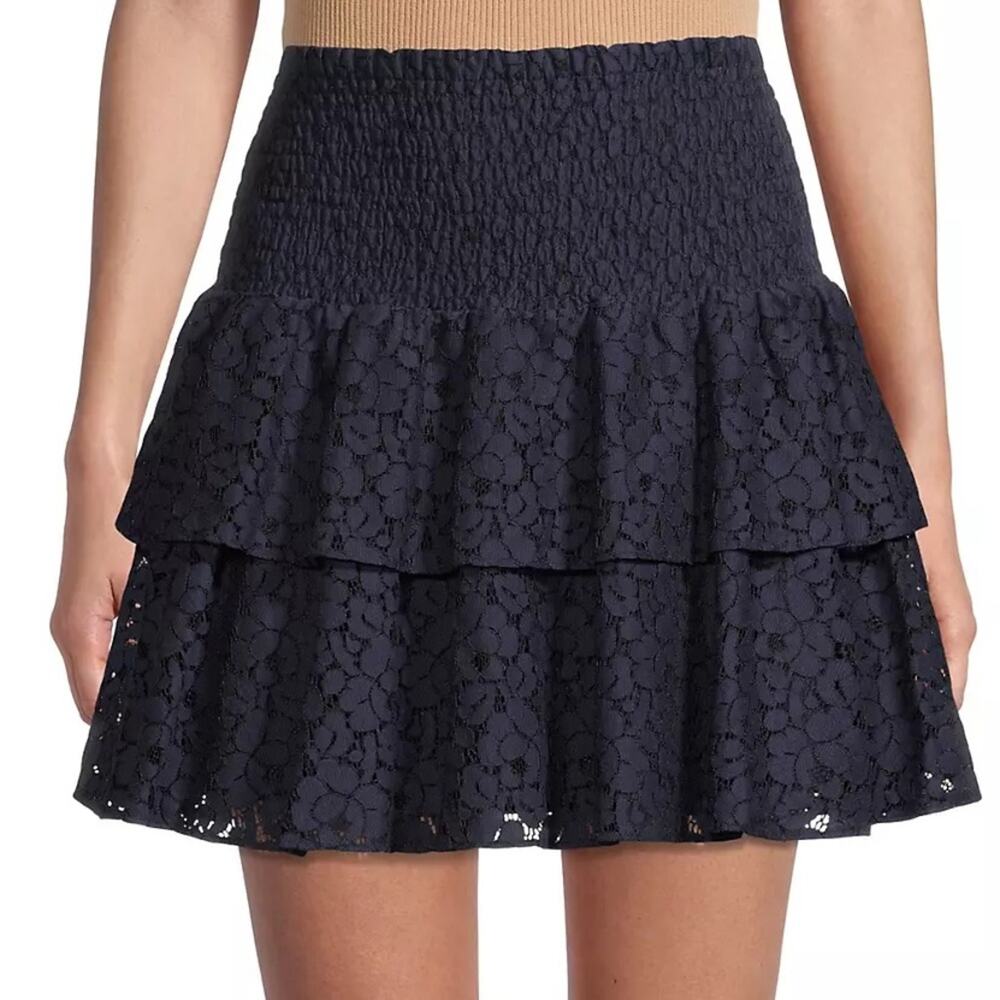 NEW MILLY Wyatt Cotton lace skirt navy tiered floral smocked NWT size 6